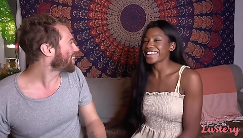 Hairy brunette babe shows her hairy pussy and big black cock