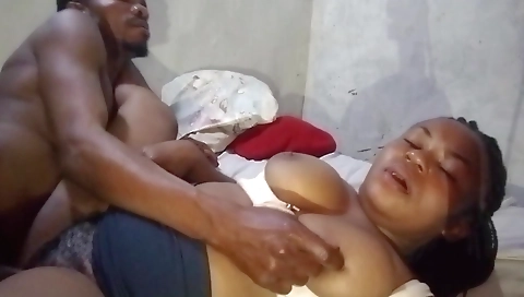 Busty ebony milf with big hairy pussy enjoys a hot session