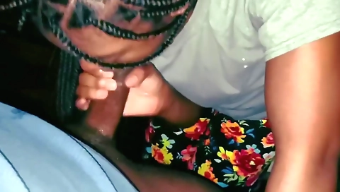 Ebony babe is fucking with a big dick and getting facial