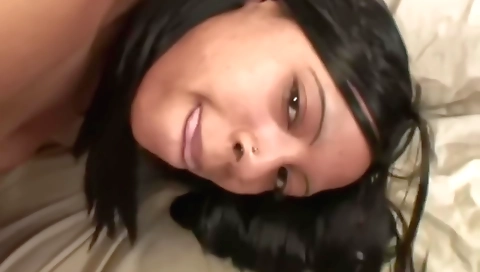 Big tits ebony girl spreads her pussy on the couch