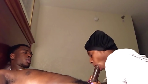 Ebony teen is getting her pussy fucked hard and deepthroat sucking