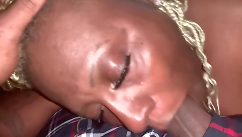 Amateur black girl sucks and fucks a big cock in mouth