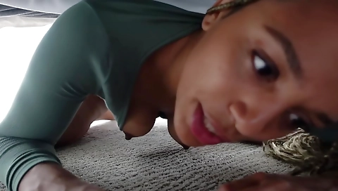 Busty stepsister masturbating in bed on the bed sheet