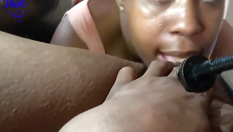 Ebony milf enjoys a big cock and gets deepthroat deepthroat blowjob