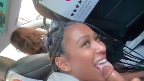 Horny amateur ebony catches car while getting fucked