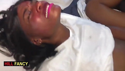 Horny brunette girl gets a huge sex toy deep on her hole