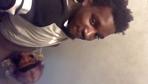 Ebony gets a handjob and deepthroating from her boyfriend