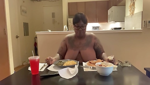 Ebony teen is smoking a cigarette and masturbating