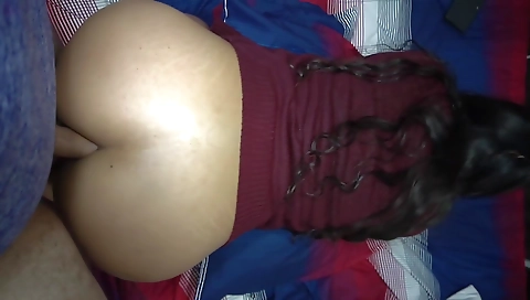 Hot black girl with a hairy pussy is fucked in her asshole