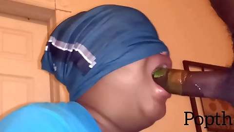 Blonde teen gets her mouth deepthroated with his cock