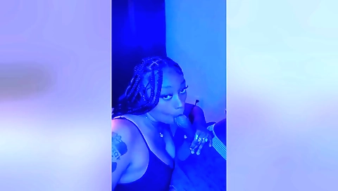 Ebony woman with a black cock gets fucked in deepthroat