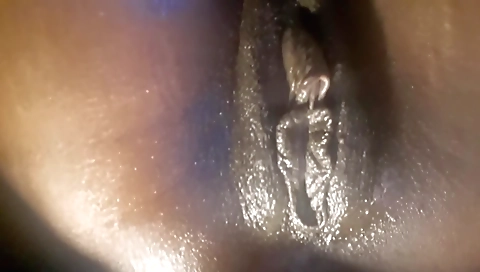 Ebony teen girl with sexy round pussy gets orgasmed