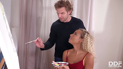 Ebony hottie has a hard cock in her mouth and a deepthroat