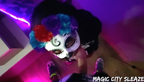 Ebony babe sucks a black cock and gets pussy licking