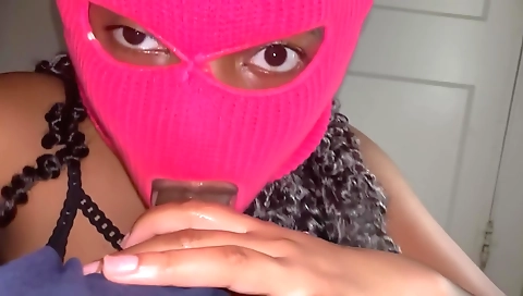 Ebony teen with big tits is ready to cum with a little bit of a head