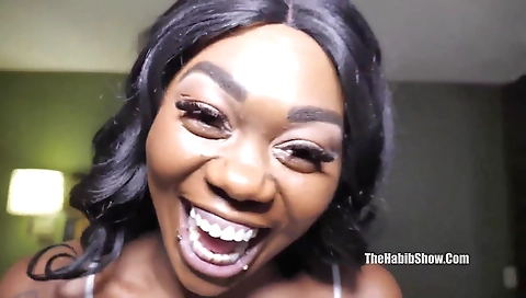 Big-assed black pornstar gets fucked and gets cum in mouth