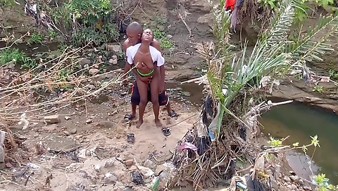 Busty ebony brunette with a sexy black dress fucked