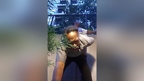 Ebony security guard gets a quickie with a hot brunette