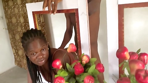 Black ebony brunette with a fat ass gets it deepthroated