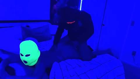 Ebony teen with big black mask gets fucked in pussy