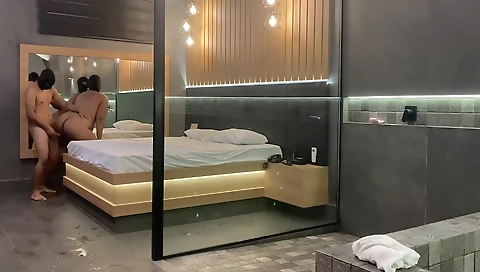 Ebony girl in a tight white lingerie gets fucked a lot