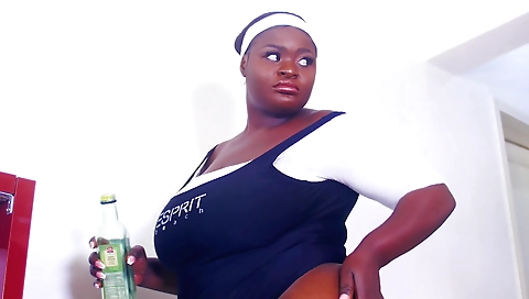 African hottie in black stockings gets her pussy wetted