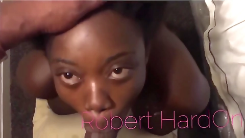Ebony teen with small tits and hairy pussy gets facialized