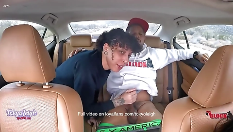 Brunette brunette fuck on her driver's car in a big cock