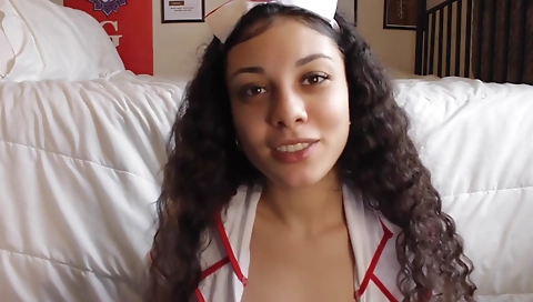 Busty ebony nurse with a sexy bra is getting fucked