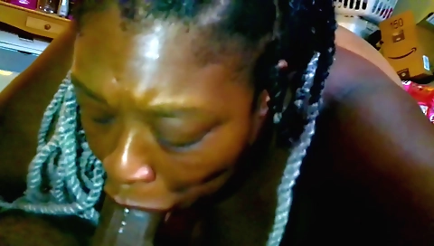 Ebony mature blowjob video with a nice ass and hairy pussy