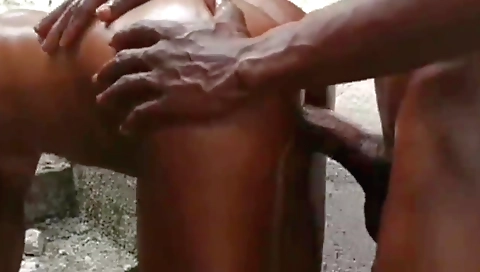 Ebony girl with a huge ass gets her cunt filled with cum