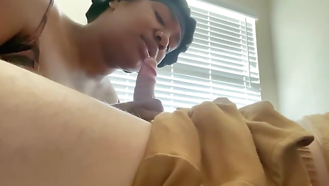 Ebony brunette takes a deepthroating in my black cock